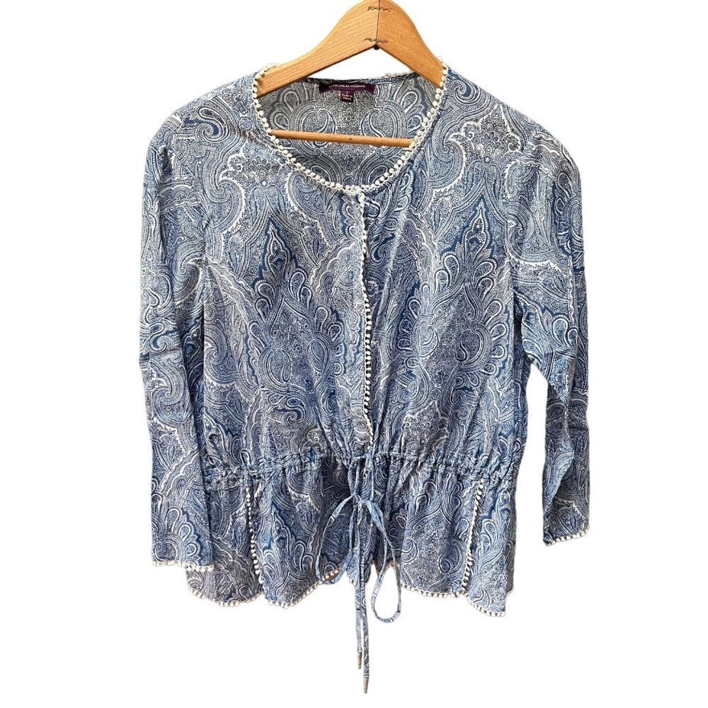 Marchesa Voyage Blue and White‎ Blouse- Size 2